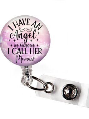 Badge Reel Memorial Angel in Heaven Memaw Retractable ID Holder